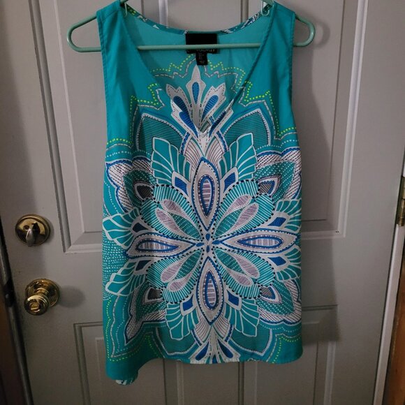 Cynthia Rowley Lovely Turquoise Print Sleeveless Top Misses Large - Picture 1 of 4